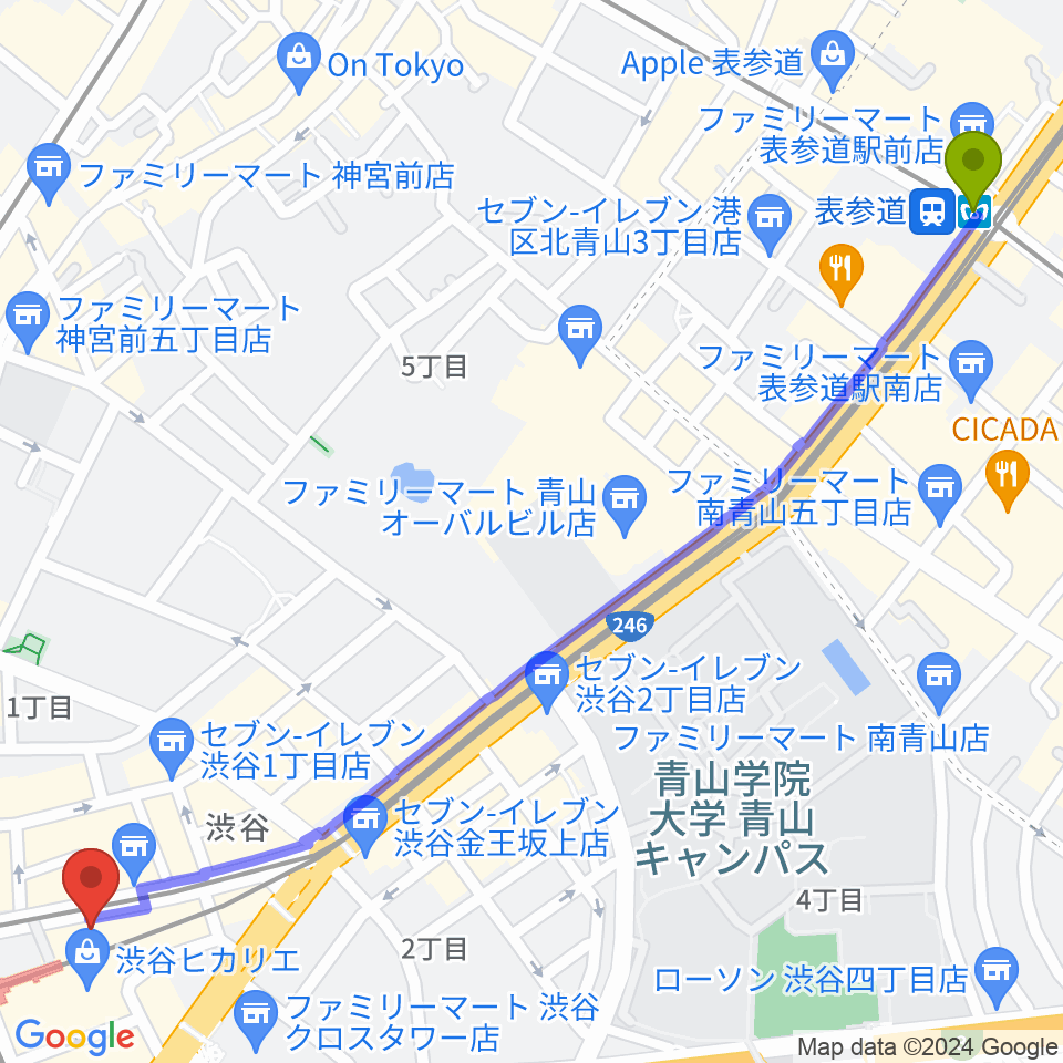 表参道駅から浮間子どもスポーツ広場サッカー場へのルートマップ地図