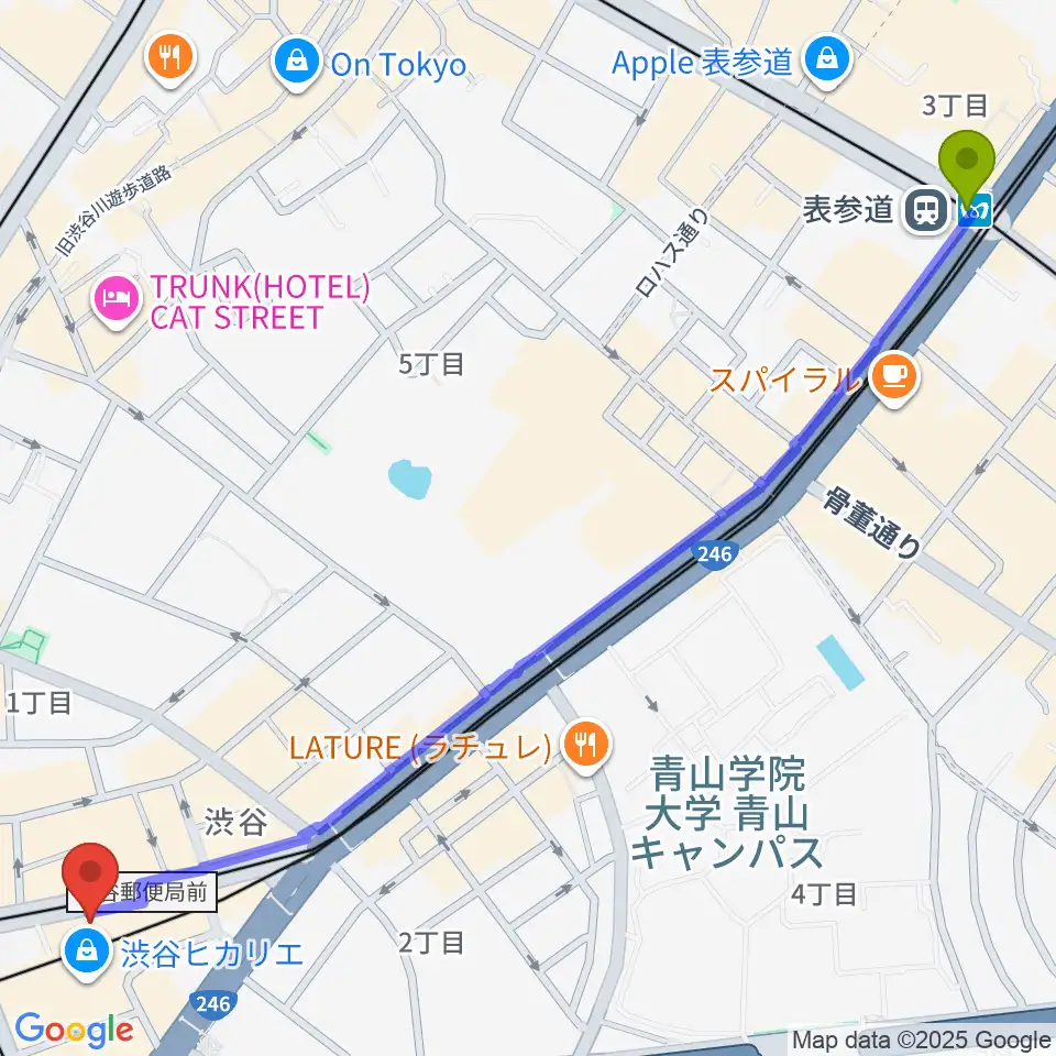表参道駅から浮間子どもスポーツ広場サッカー場へのルートマップ地図