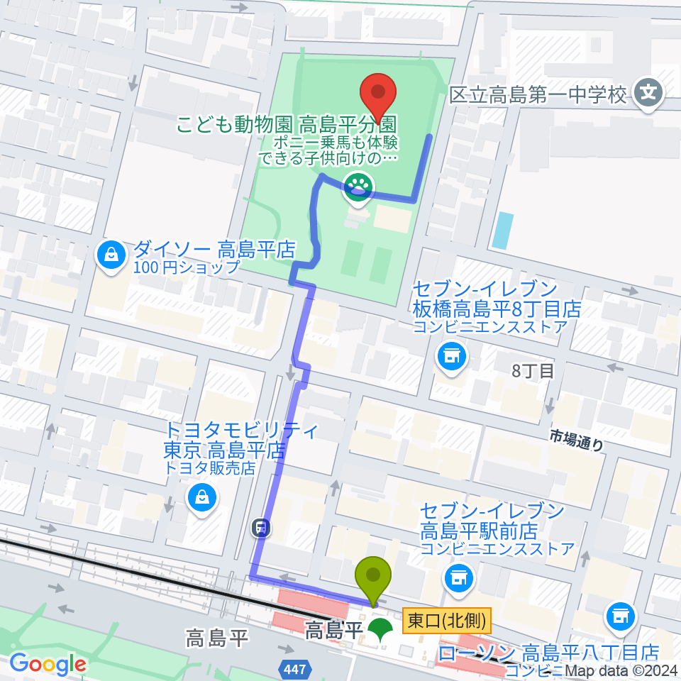 徳丸ヶ原野球場の最寄駅高島平駅からの徒歩ルート（約5分）地図
