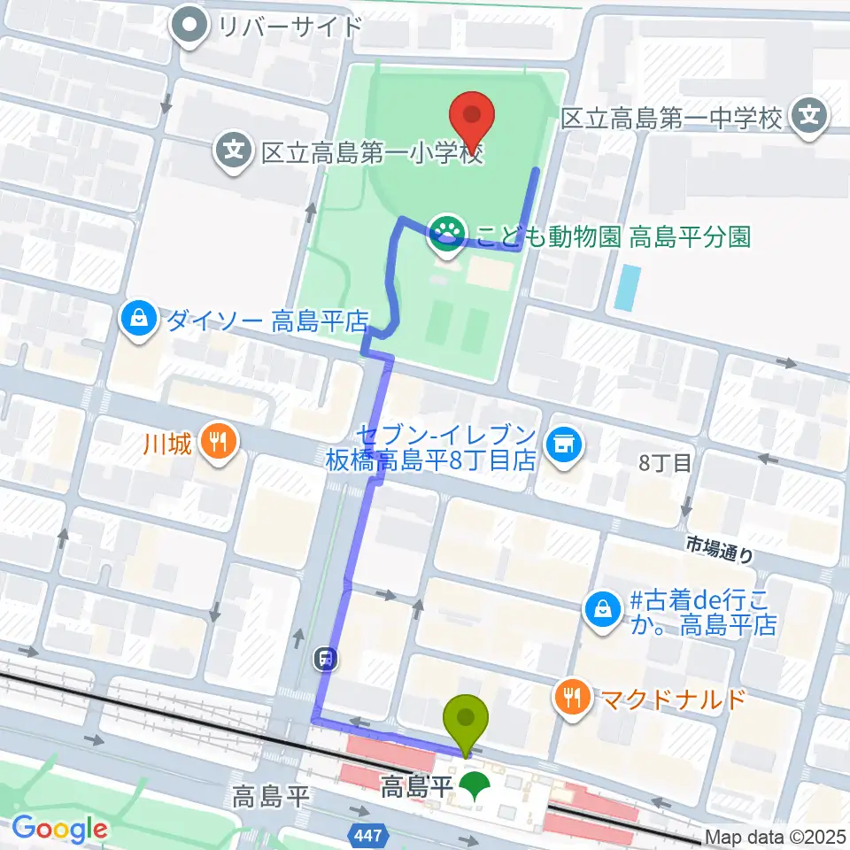徳丸ヶ原野球場の最寄駅高島平駅からの徒歩ルート（約5分）地図
