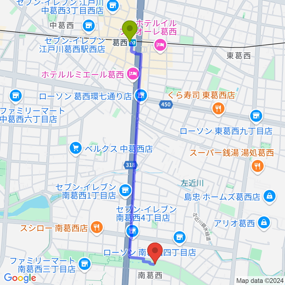 葛西駅からフラワーガーデンステージへのルートマップ地図