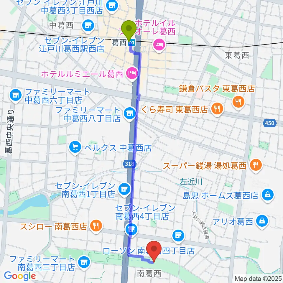 葛西駅からフラワーガーデンステージへのルートマップ地図