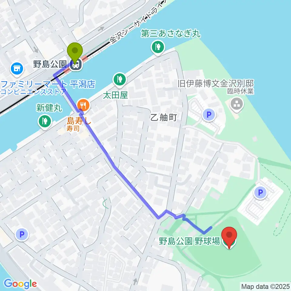 野島公園野球場の最寄駅野島公園駅からの徒歩ルート（約6分）地図