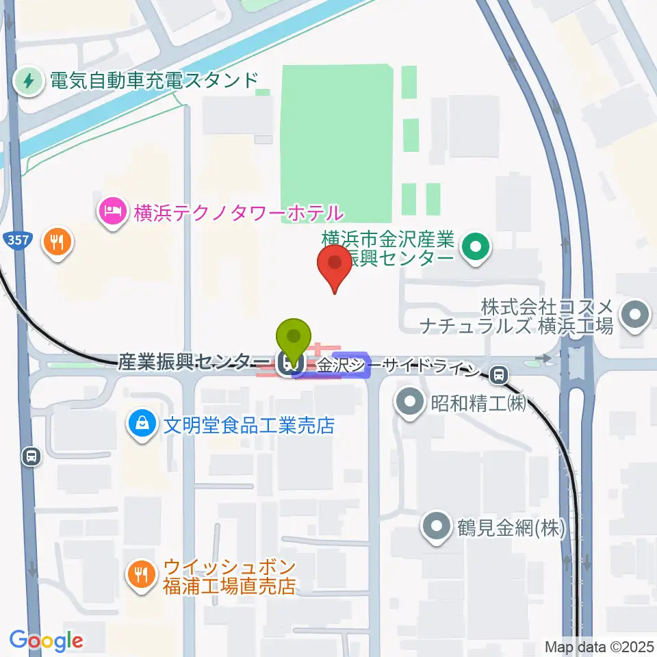 金沢産業振興センター サブグラウンドの最寄駅産業振興センター駅からの徒歩ルート（約1分）地図