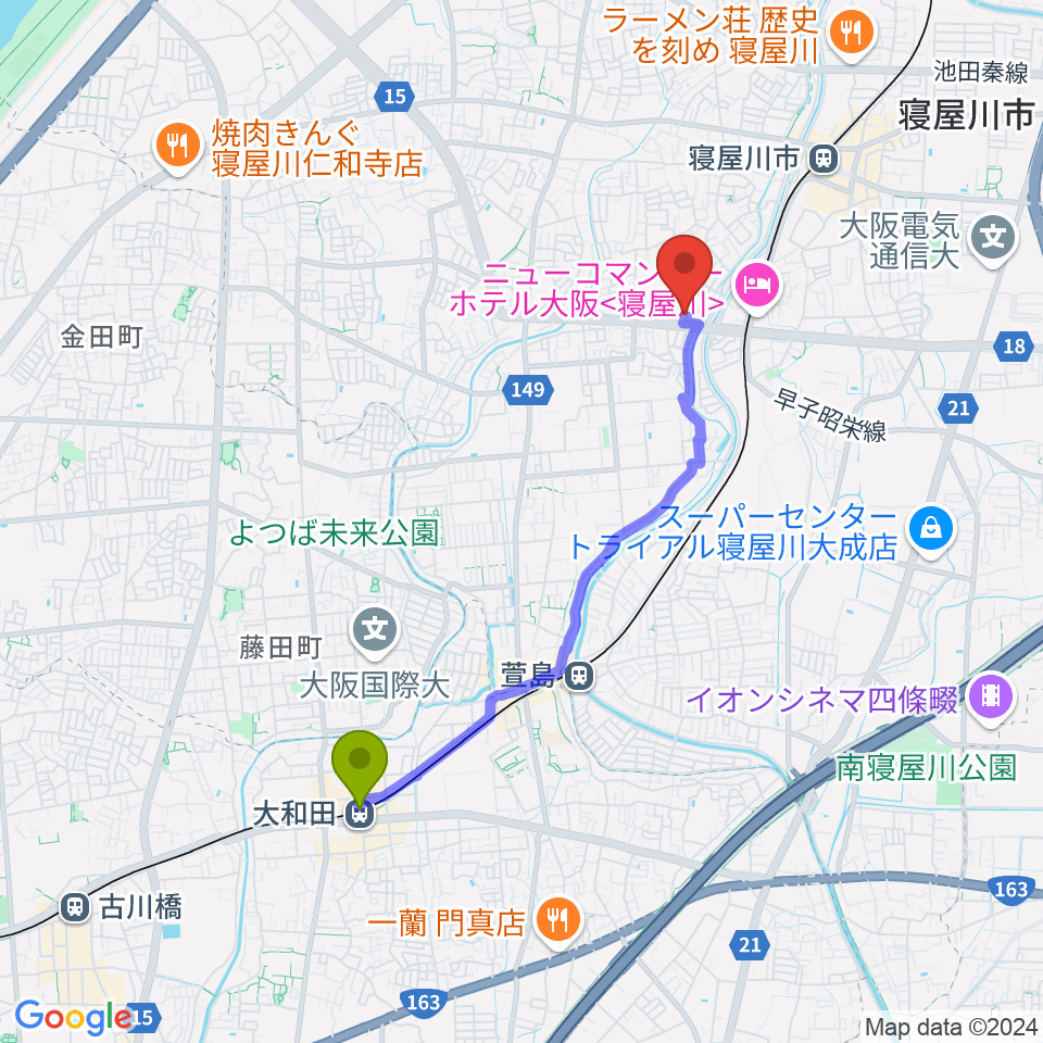 大和田駅からミュージックワークスへのルートマップ地図