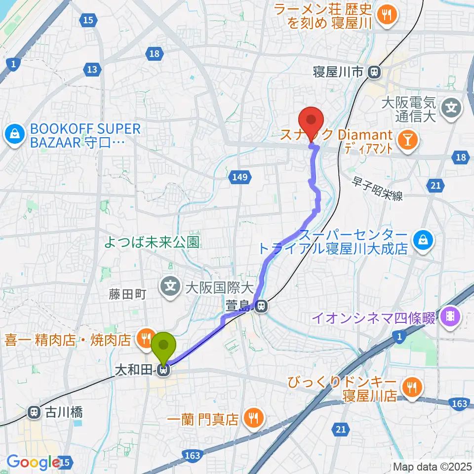 大和田駅からミュージックワークスへのルートマップ地図