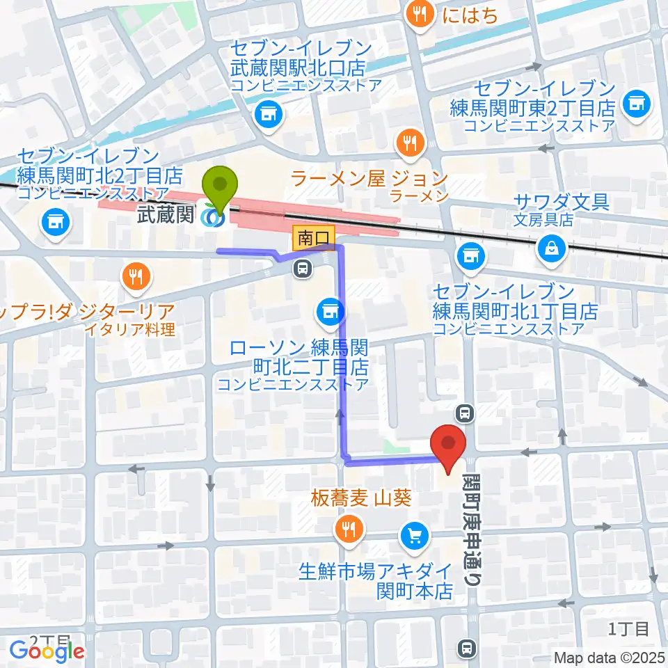 サウンドショット武蔵関店の最寄駅武蔵関駅からの徒歩ルート（約4分）地図