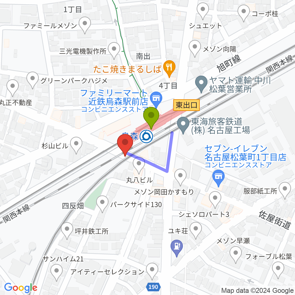 スタジオベティックス烏森駅前店の最寄駅烏森駅からの徒歩ルート（約1分）地図
