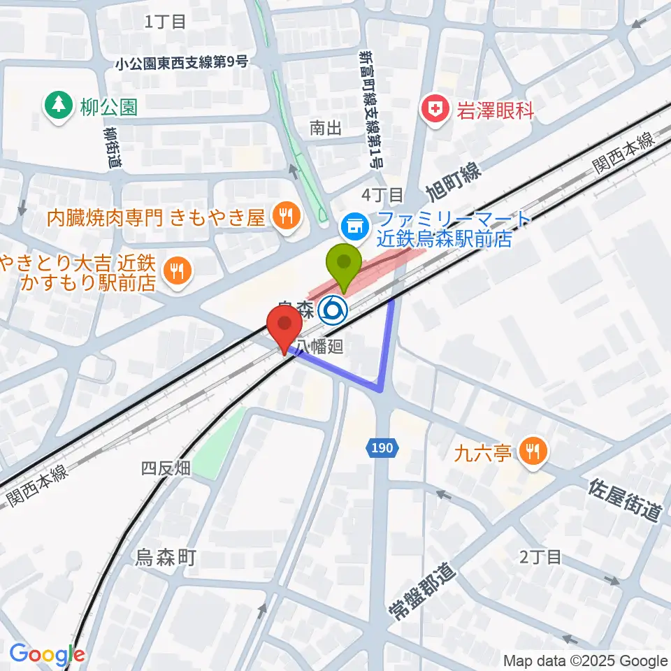 スタジオベティックス烏森駅前店の最寄駅烏森駅からの徒歩ルート（約1分）地図