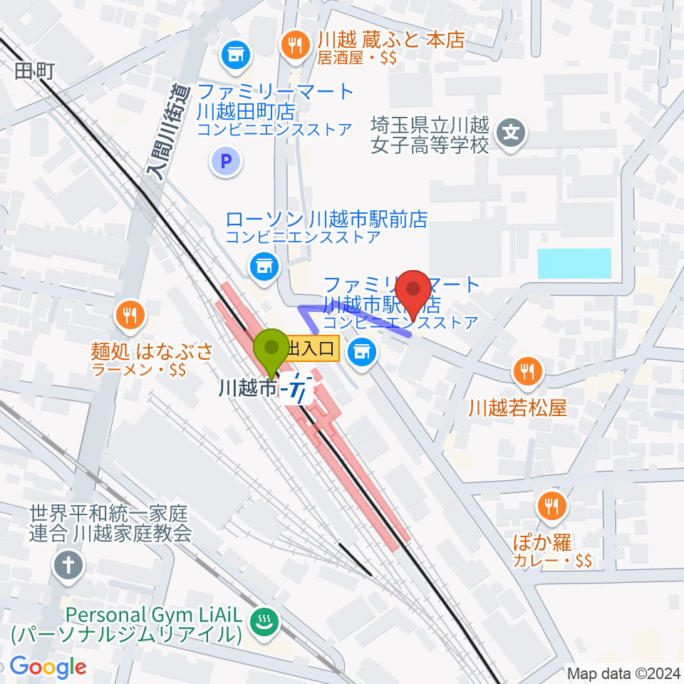 STUDIO CHIKO（スタジオチコ）の最寄駅川越市駅からの徒歩ルート（約2分）地図