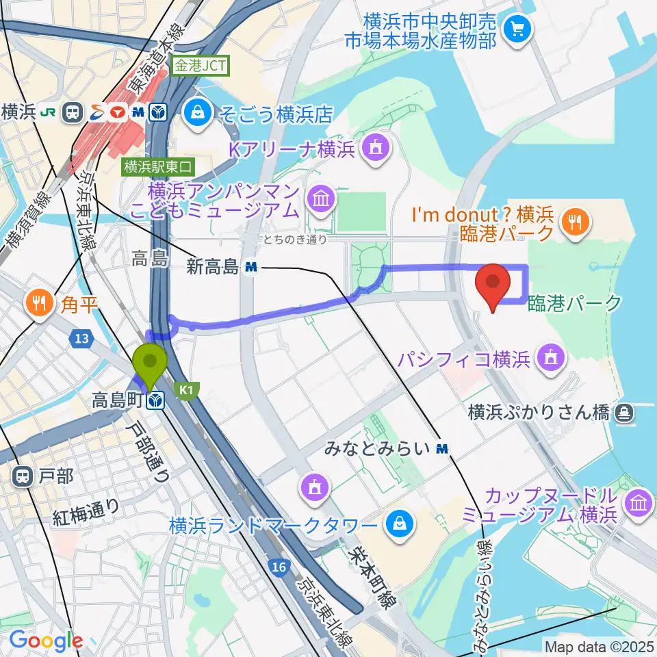 高島町駅からパシフィコ横浜 アネックスホールへのルートマップ地図