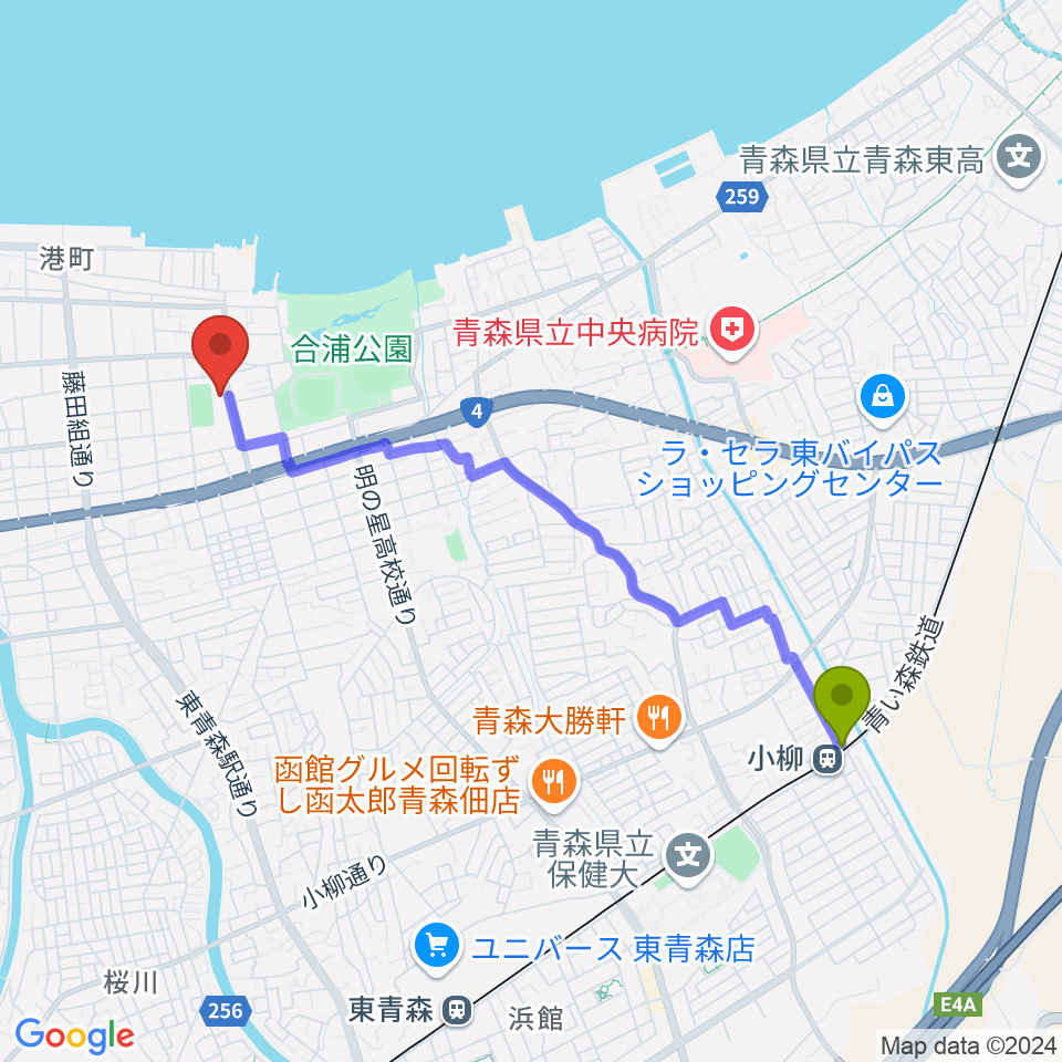 小柳駅からオカでんアリーナへのルートマップ地図