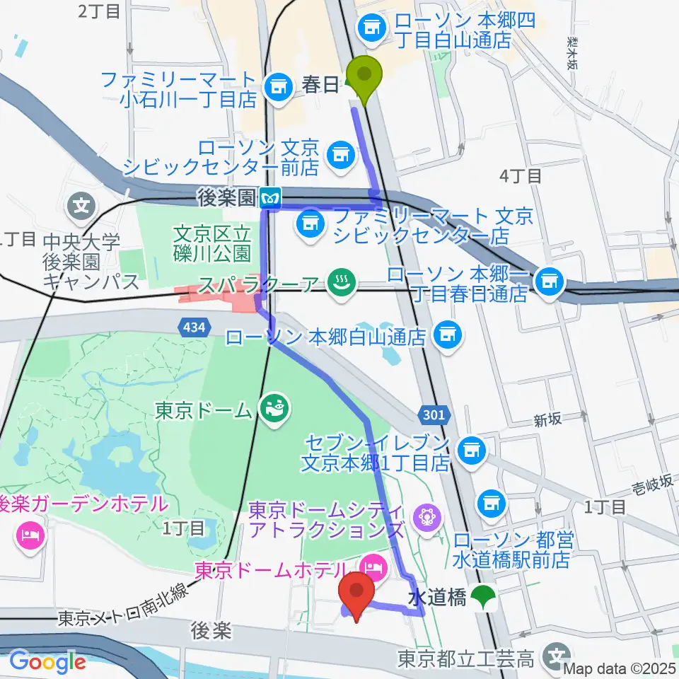 春日駅からIMM THEATERへのルートマップ地図