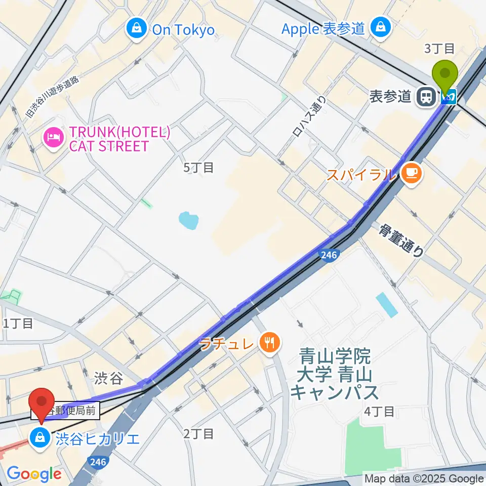 表参道駅から大森海苔のふるさと館へのルートマップ地図