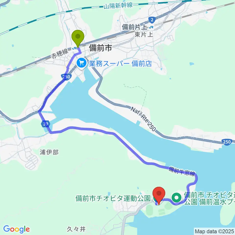備前市チオビタ運動公園体育館の最寄駅西片上駅からの徒歩ルート（約47分）地図