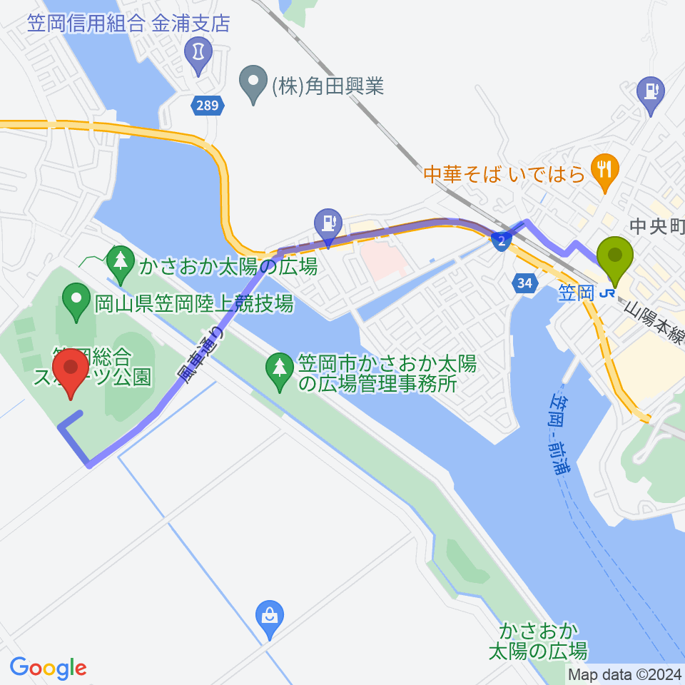 笠岡総合体育館の最寄駅笠岡駅からの徒歩ルート（約26分）地図