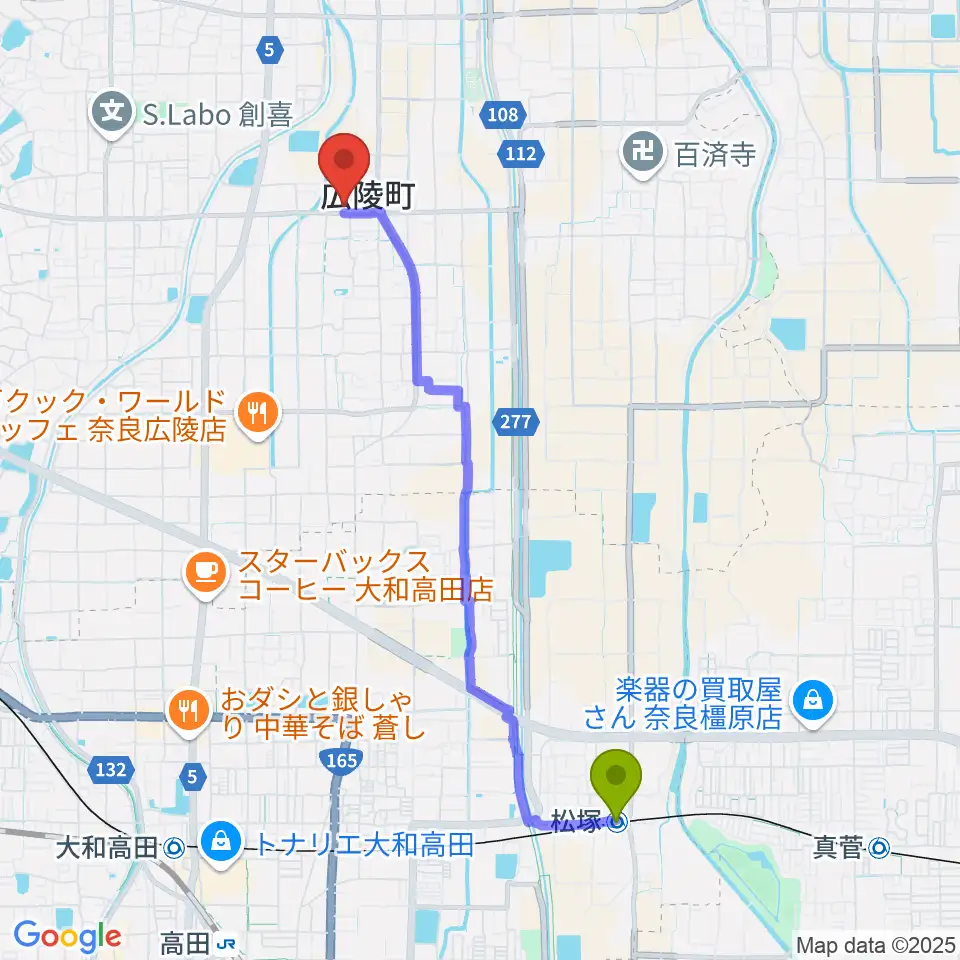 松塚駅からニュービートスタジオへのルートマップ地図