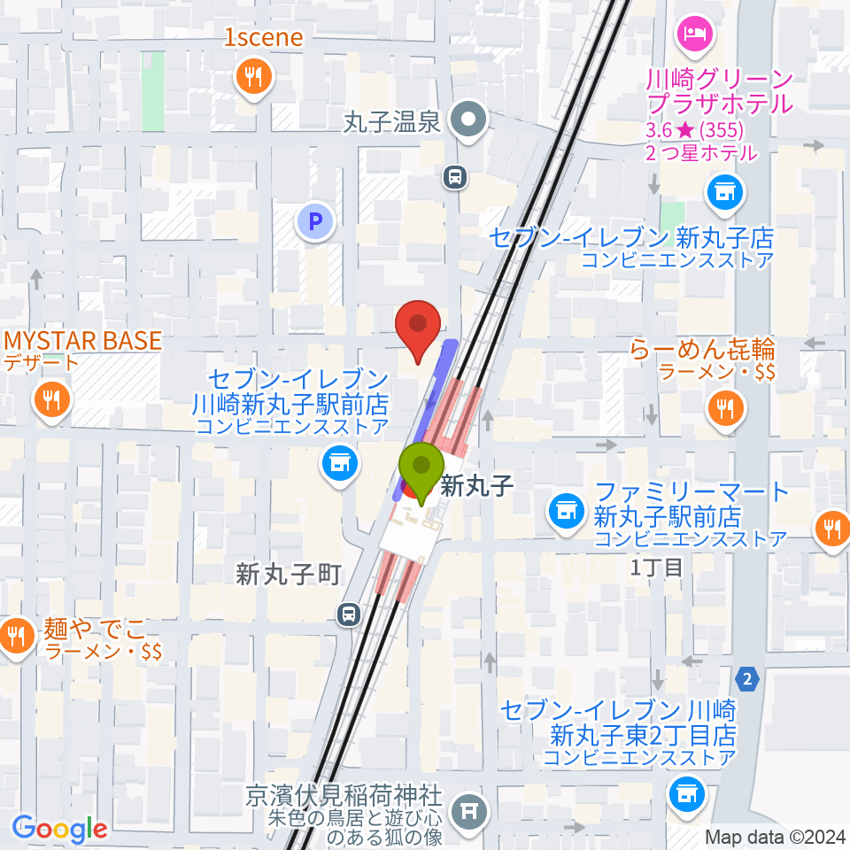 スタジオミュジック 新丸子店の最寄駅新丸子駅からの徒歩ルート（約1分）地図