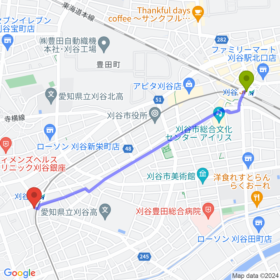 刈谷駅から刈谷日劇へのルートマップ地図