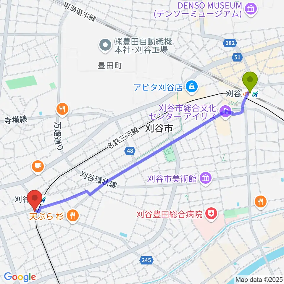 刈谷駅から刈谷日劇へのルートマップ地図