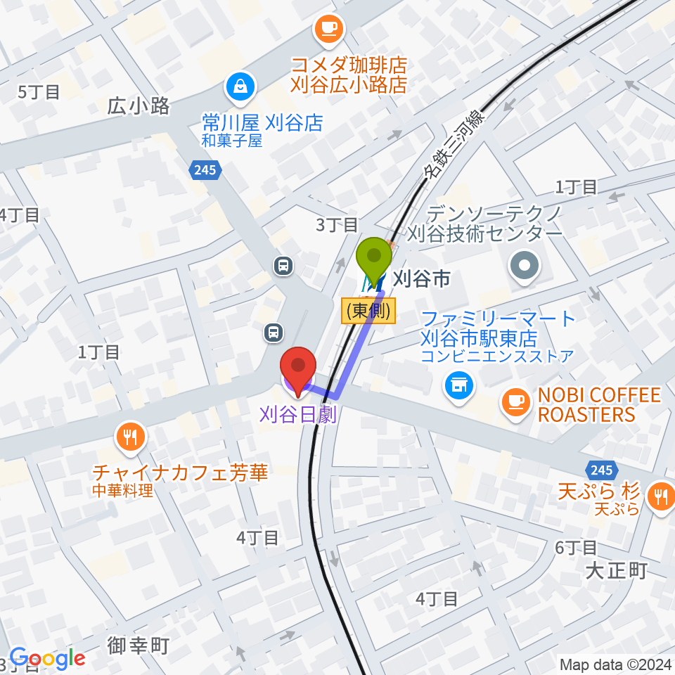 刈谷日劇の最寄駅刈谷市駅からの徒歩ルート（約2分）地図