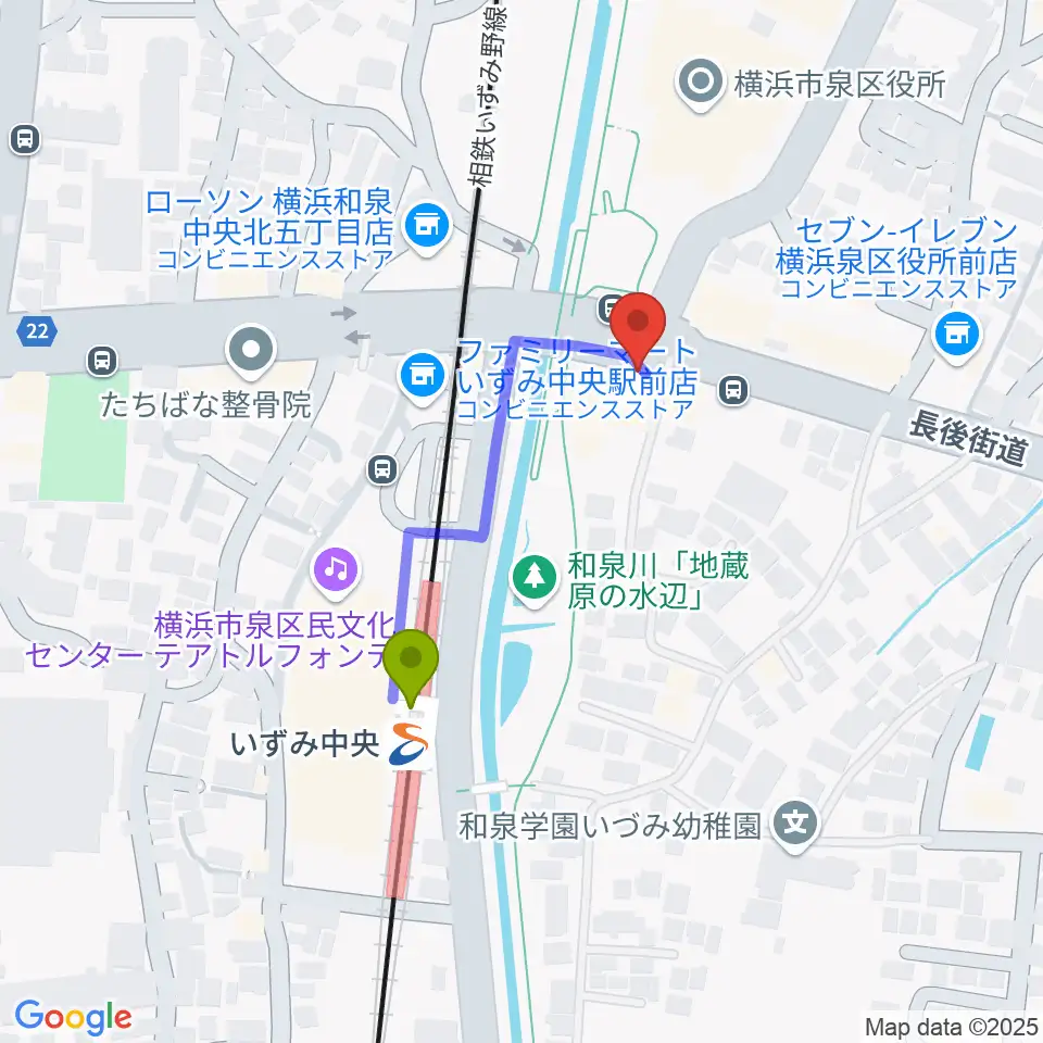 スタジオブルームの最寄駅いずみ中央駅からの徒歩ルート（約3分）地図