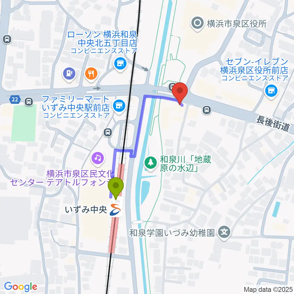 スタジオブルームの最寄駅いずみ中央駅からの徒歩ルート（約3分）地図