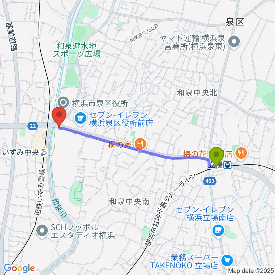 立場駅からスタジオブルームへのルートマップ地図