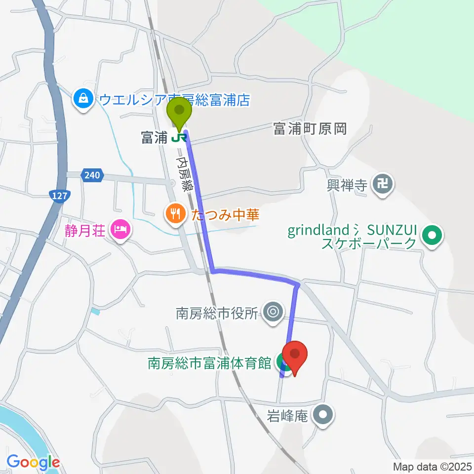 南房総市富浦体育館の最寄駅富浦駅からの徒歩ルート（約9分）地図