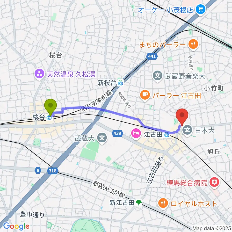 桜台駅からスタジオダスティミラーへのルートマップ地図