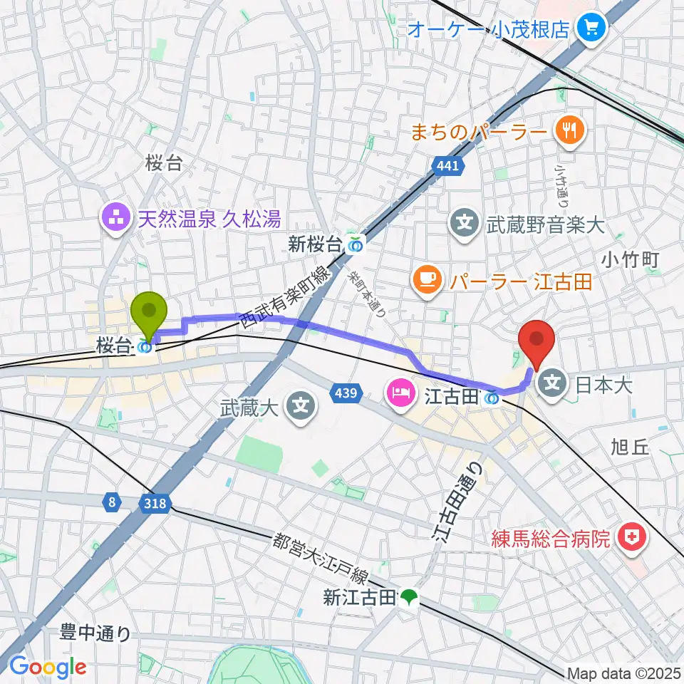桜台駅からスタジオダスティミラーへのルートマップ地図