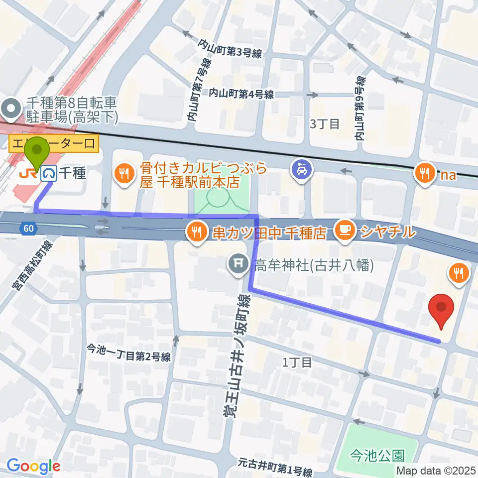 千種駅からナゴヤキネマ・ノイへのルートマップ地図