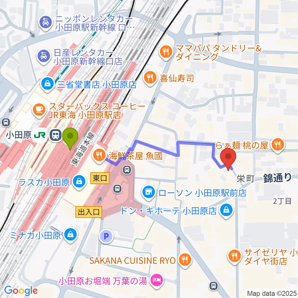 小田原シネマ館の最寄駅小田原駅からの徒歩ルート（約4分）地図