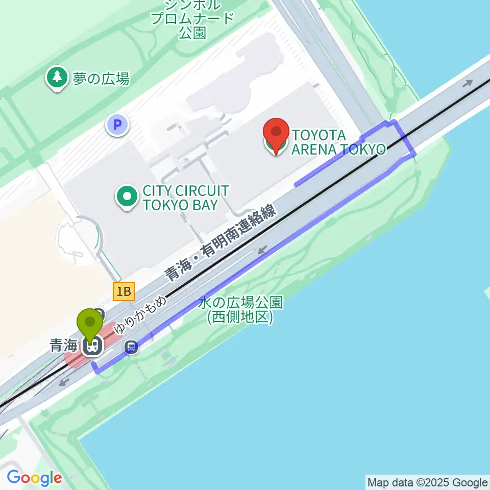 トヨタアリーナ東京の最寄駅青海駅からの徒歩ルート（約4分）地図