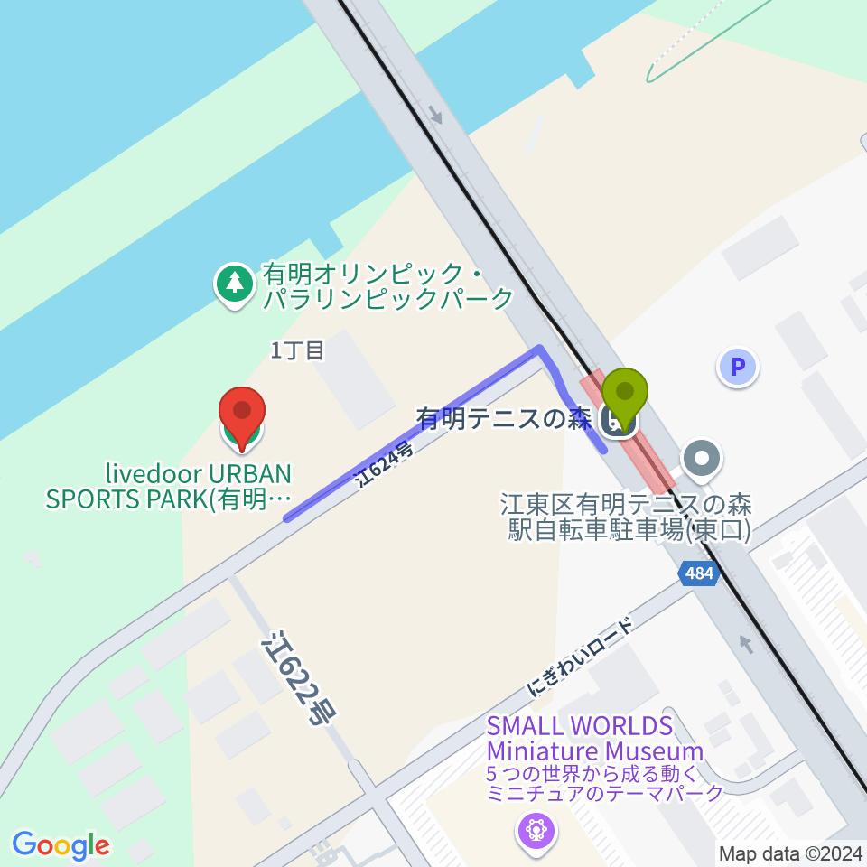 ライブドア アーバンスポーツパークの最寄駅有明テニスの森駅からの徒歩ルート（約3分）地図