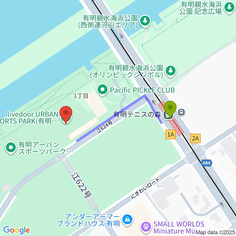 ライブドア アーバンスポーツパークの最寄駅有明テニスの森駅からの徒歩ルート（約3分）地図