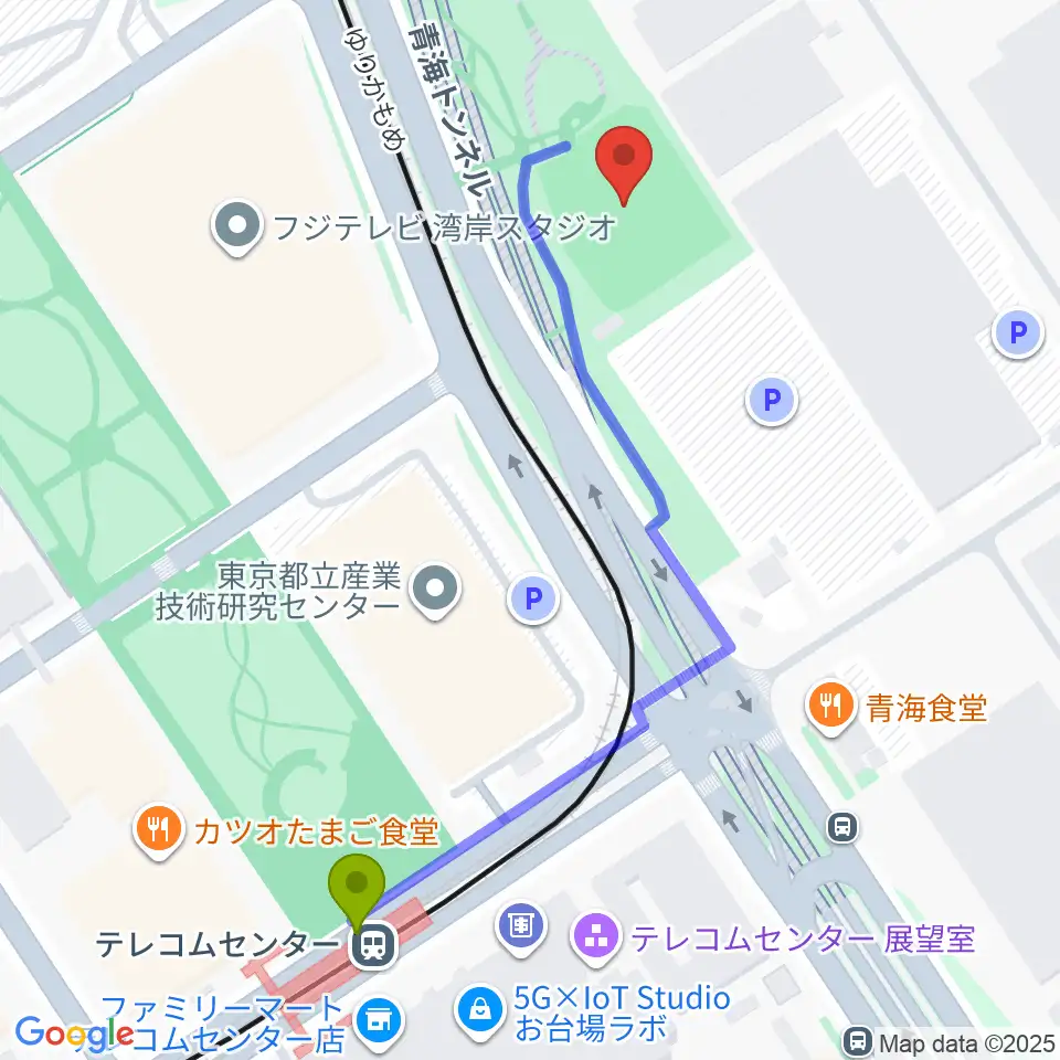青海中央ふ頭公園 少年野球場の最寄駅テレコムセンター駅からの徒歩ルート（約6分）地図