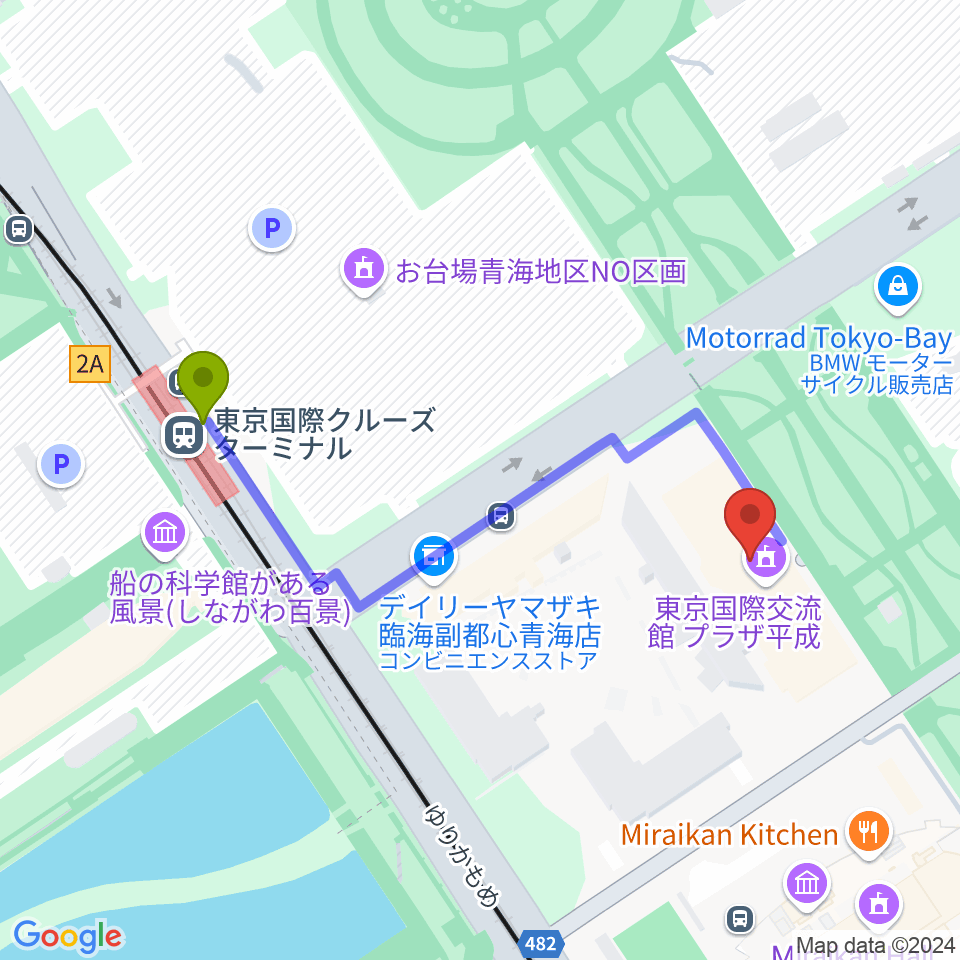 東京国際交流館プラザ平成の最寄駅東京国際クルーズターミナル駅からの徒歩ルート（約5分）地図