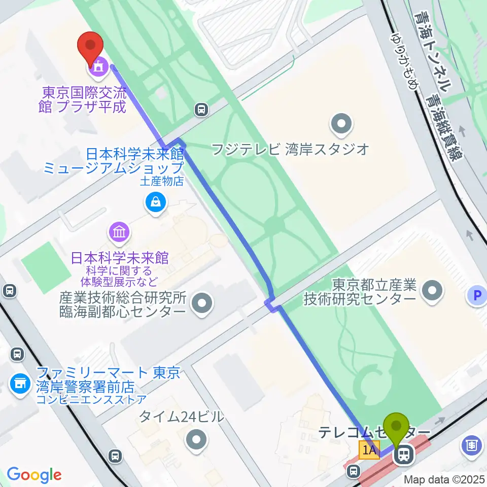 テレコムセンター駅から東京国際交流館プラザ平成へのルートマップ地図