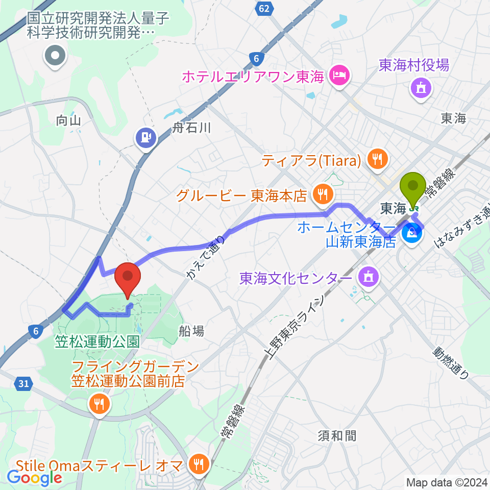 まるたか観光アリーナの最寄駅東海駅からの徒歩ルート（約38分）地図