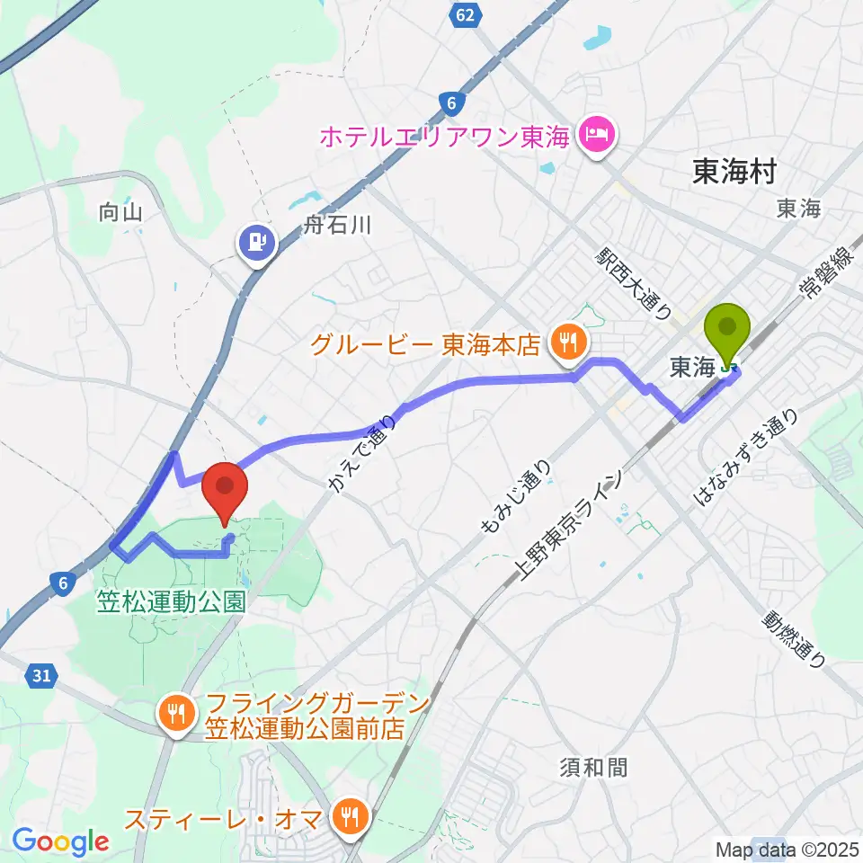 まるたか観光アリーナの最寄駅東海駅からの徒歩ルート（約38分）地図