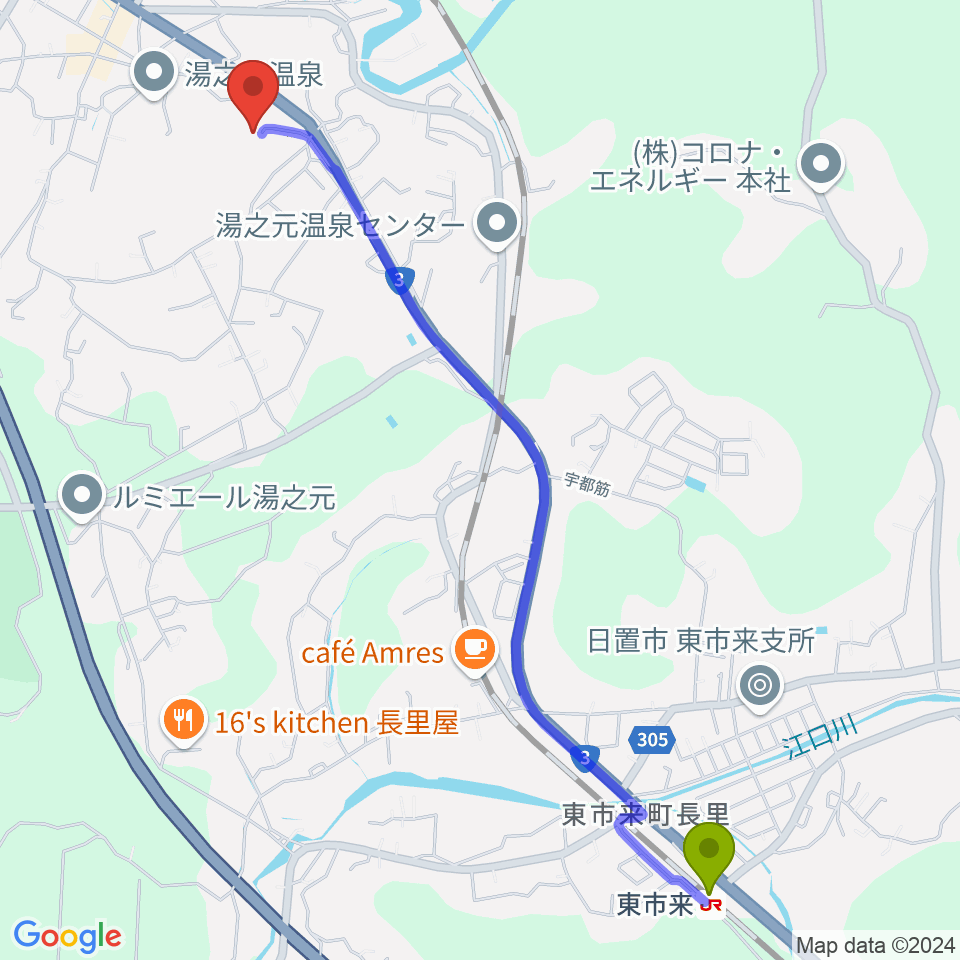 東市来駅から中村商会スタジアムへのルートマップ地図