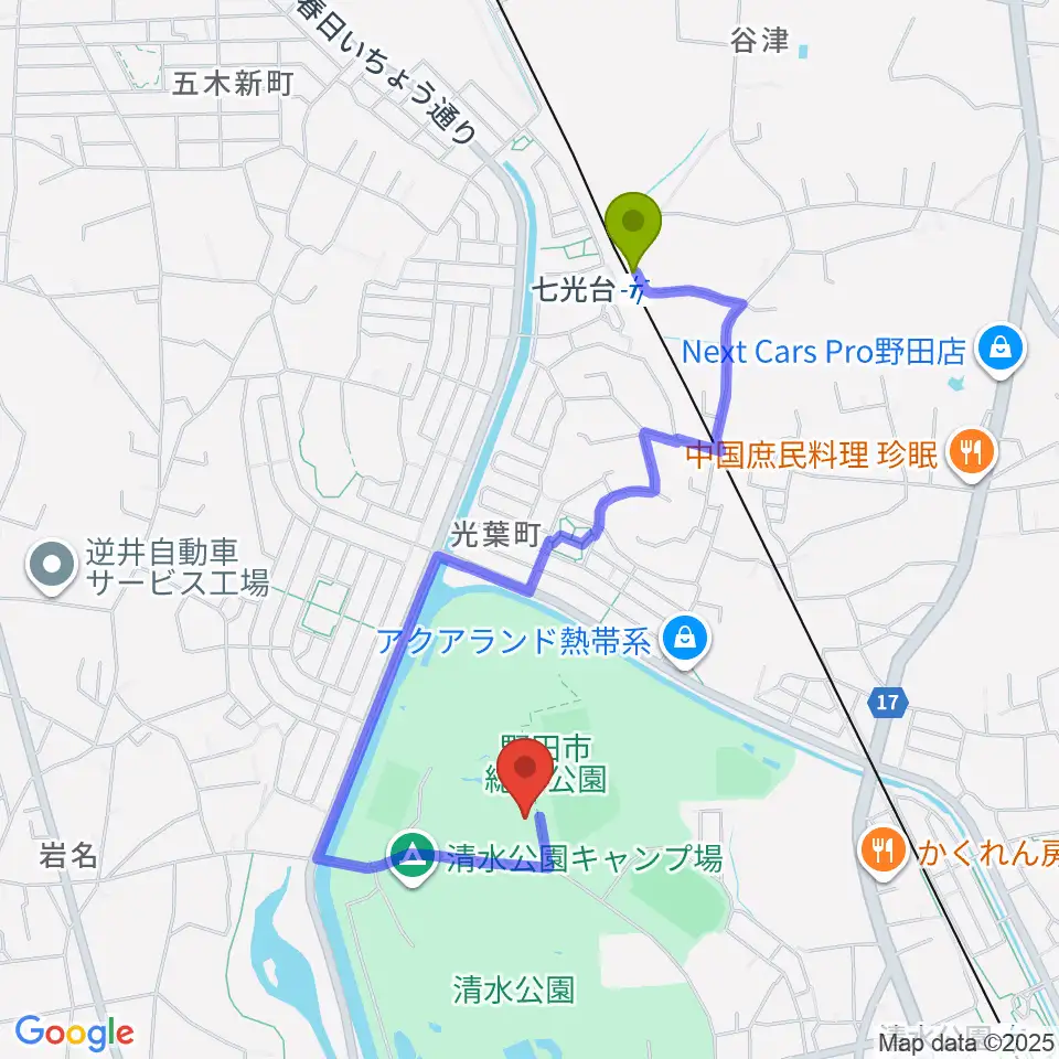 七光台駅からインフォマージュアリーナへのルートマップ地図