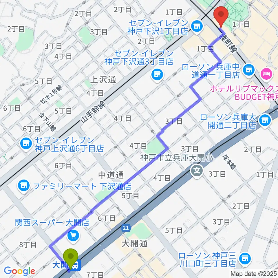 大開駅からStudio Nekoへのルートマップ地図
