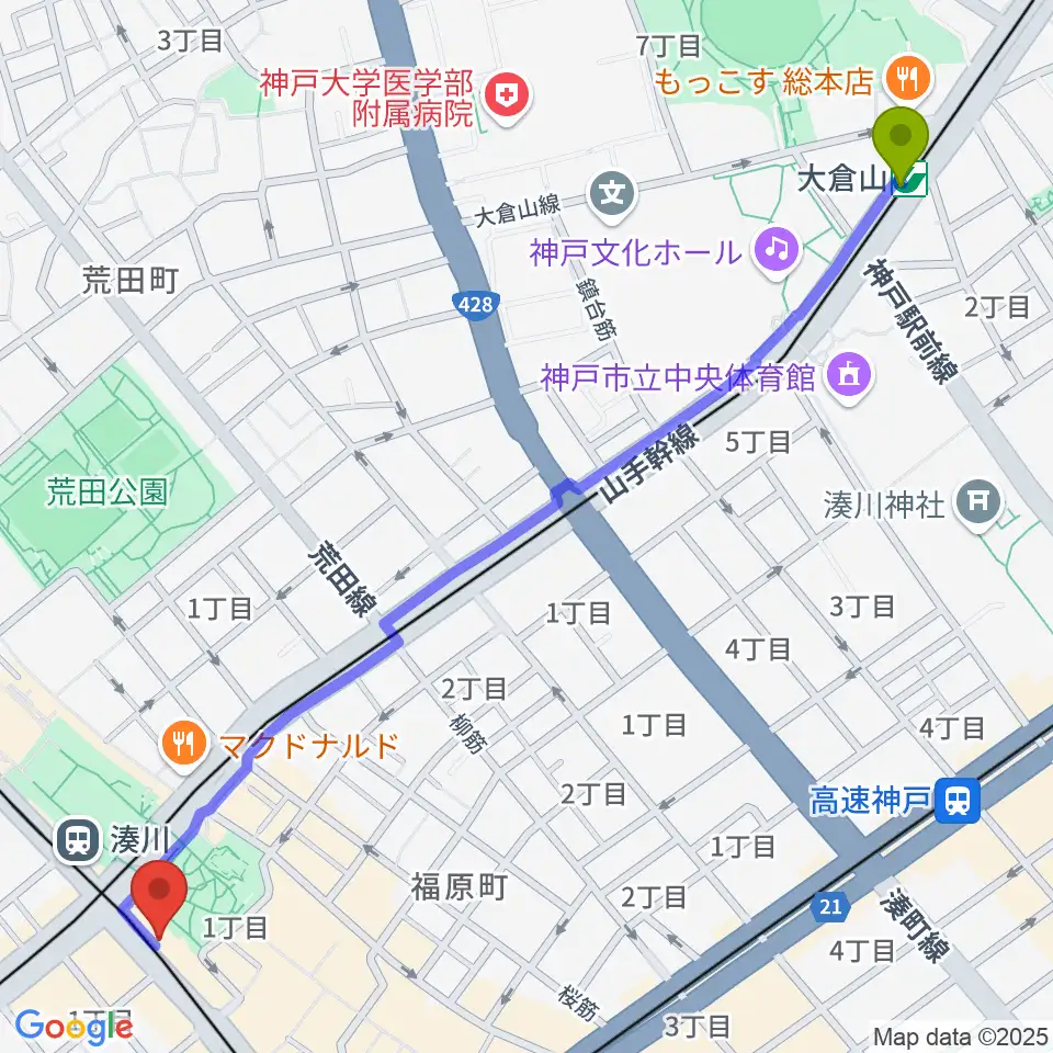 大倉山駅からStudio Nekoへのルートマップ地図