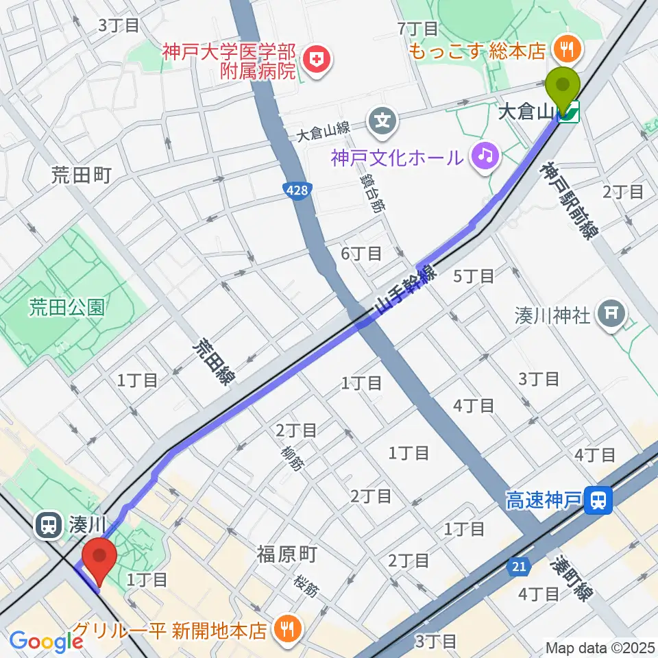 大倉山駅からStudio Nekoへのルートマップ地図