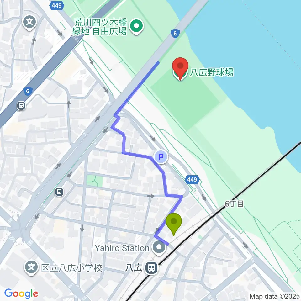 八広野球場の最寄駅八広駅からの徒歩ルート（約4分）地図