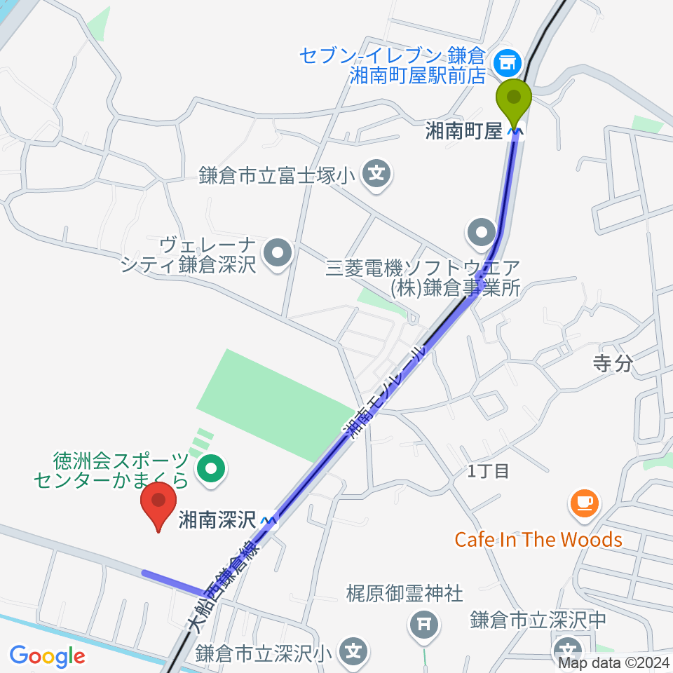 湘南町屋駅からみんなの鳩サブレースタジアムへのルートマップ地図