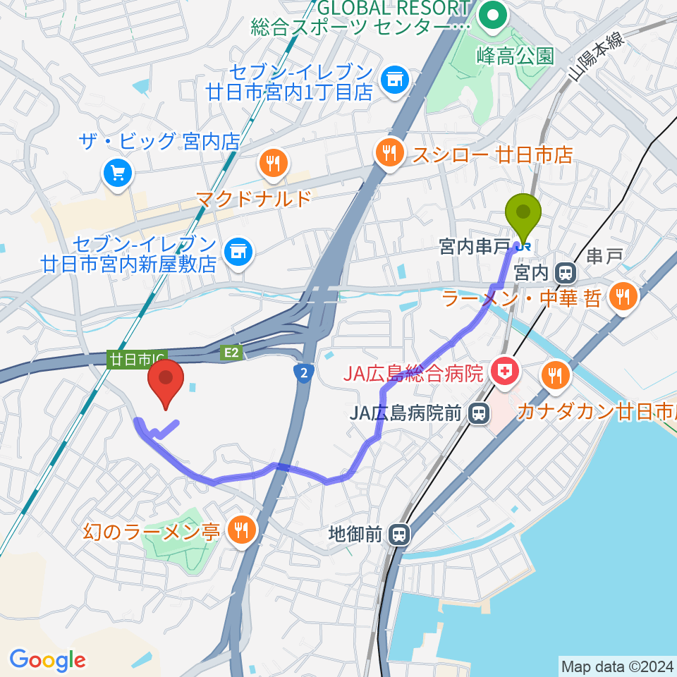 宮内串戸駅から三共ディスプレイ グリーンフィールドへのルートマップ地図