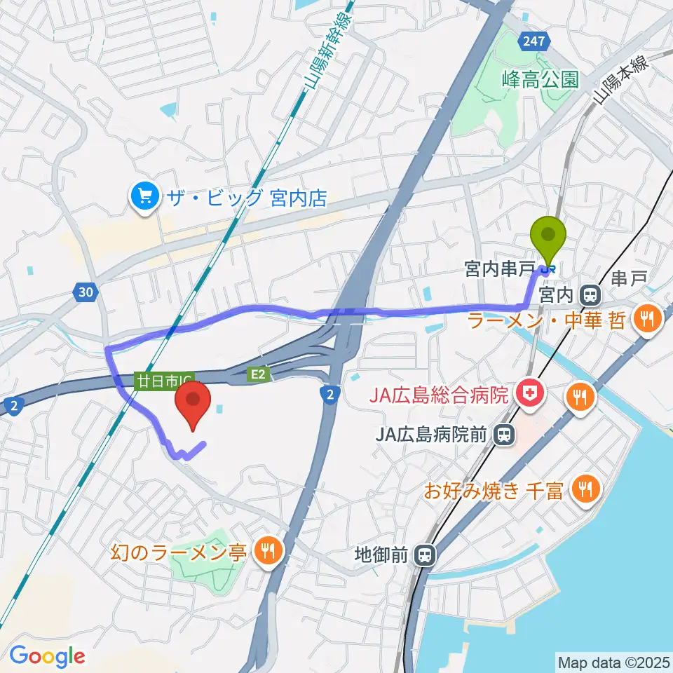 宮内串戸駅から三共ディスプレイ グリーンフィールドへのルートマップ地図